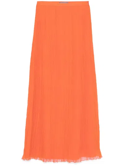 Alberta Ferretti Silk Midi Skirt In Orange