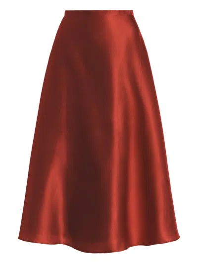 Alberta Ferretti Silk Midi Skirt In Red
