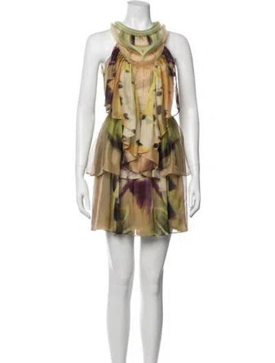 Pre-owned Alberta Ferretti Silk Mini Dress In Gold