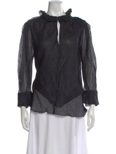 Pre-owned Alberta Ferretti Silk Mock Neck Blouse In Black
