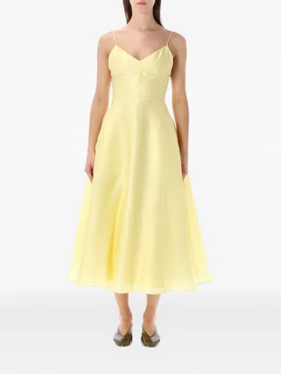 Alberta Ferretti Silk Organza Midi Dress In Yellow