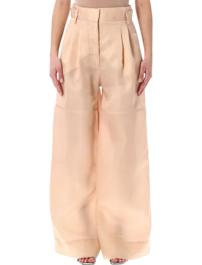 Alberta Ferretti Triple Organza Trousers Pleated Design In Pink