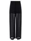 Alberta Ferretti Wide Leg Silk Trousers With Sheer Panels In Black