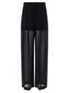 Alberta Ferretti Wide Leg Silk Trousers With Sheer Panels In Black