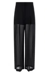 Alberta Ferretti Wide Leg Silk Trousers With Sheer Panels In Black