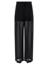 Alberta Ferretti Wide Leg Silk Trousers With Sheer Panels In Black