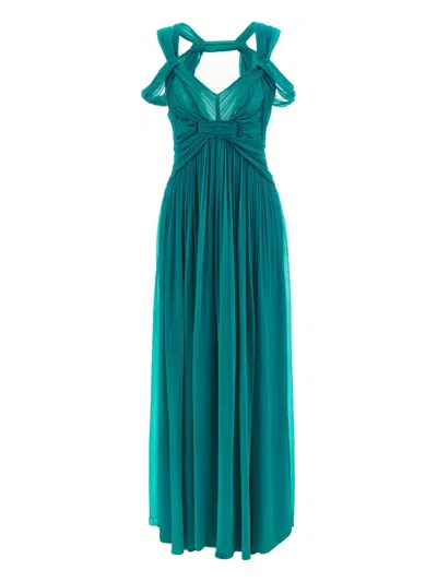 Alberta Ferretti Pleated Sleeveless Draped Cut-out Dress In Green