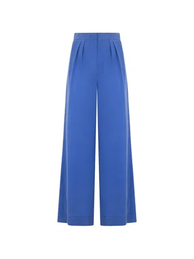 Alberta Ferretti Silk Pleated High-waisted Trousers In Blue
