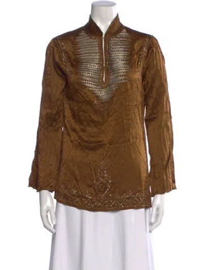 Pre-owned Alberta Ferretti Silk Printed Blouse In Brown
