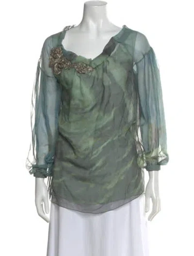 Pre-owned Alberta Ferretti Silk Printed Blouse In Green