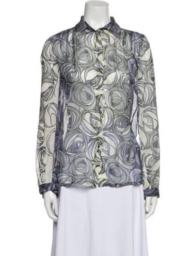 Pre-owned Alberta Ferretti Silk Printed Button-up Top In Purple