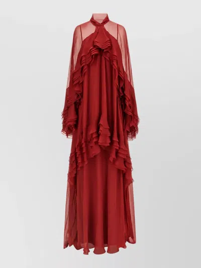Alberta Ferretti Silk Ruffle Maxi Dress In Red
