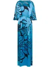 Alberta Ferretti Long Patterned Dress In Blue