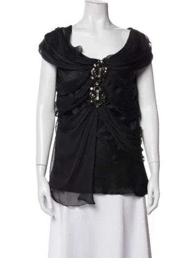 Pre-owned Alberta Ferretti Silk Scoop Neck Blouse In Black
