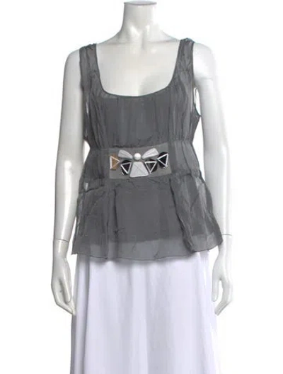 Pre-owned Alberta Ferretti Silk Scoop Neck Blouse In Gray