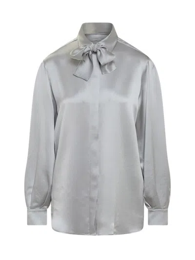 Alberta Ferretti Scarf-detail Silk Shirt In Argento