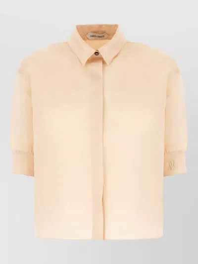 Alberta Ferretti Silk Shirt Short Sleeves Collared Neck Cuffs In Neutral