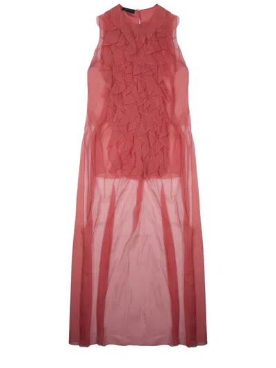 Alberta Ferretti Silk Sleeveless Maxi Dress Ruffle Detail In Pink