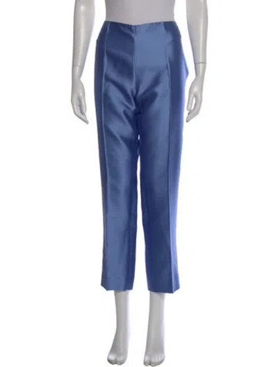 Pre-owned Alberta Ferretti Silk Straight Leg Pants In Blue