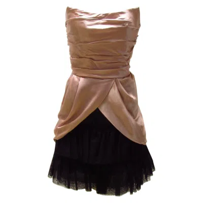 Pre-owned Alberta Ferretti Silk Strapless Dress In Black