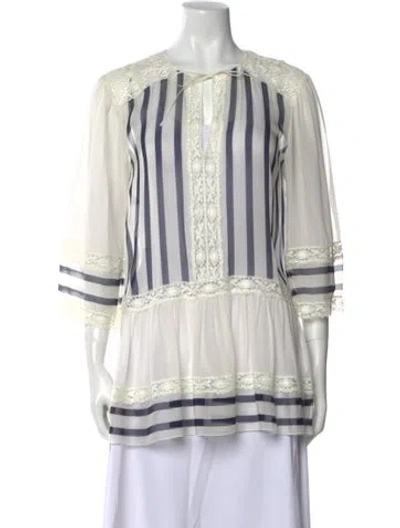 Pre-owned Alberta Ferretti Silk Striped Tunic In Neutral