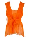 Alberta Ferretti Pleated Silk Top In Orange