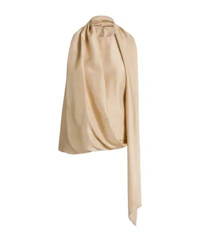 Alberta Ferretti Silk Top With Scarf Detail In Neutral
