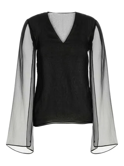 Alberta Ferretti Silk V-neck Bell Sleeve Blouse In Multi