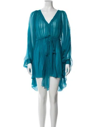 Pre-owned Alberta Ferretti Silk V-neck Blouse In Blue