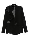 Alberta Ferretti Asymmetrical Ruffle Black Silk Blouse In Black