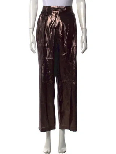 Pre-owned Alberta Ferretti Silk Wide Leg Pants In Brown/metallic