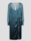 Alberta Ferretti Sheer-overlay Midi Dress In Blue