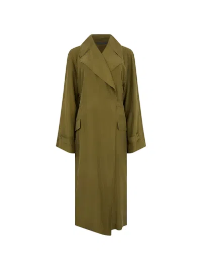 Alberta Ferretti Silk Wrap Trench Coat In Green