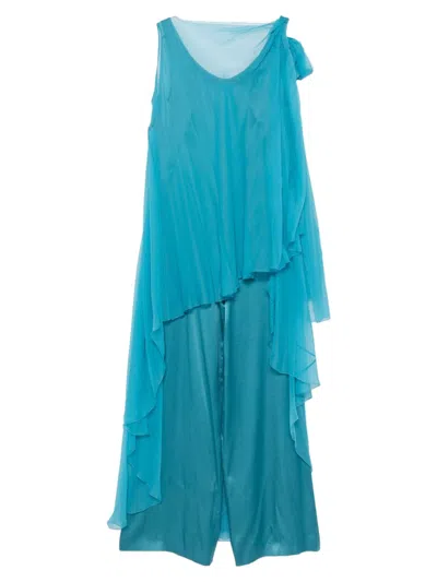 Alberta Ferretti Silk-blend Acetate Jumpsuit In Blue