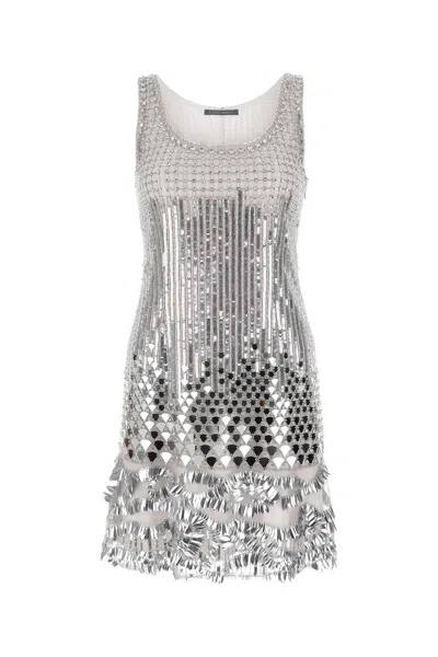 ALBERTA FERRETTI SILVER SEQUINS MINI DRESS