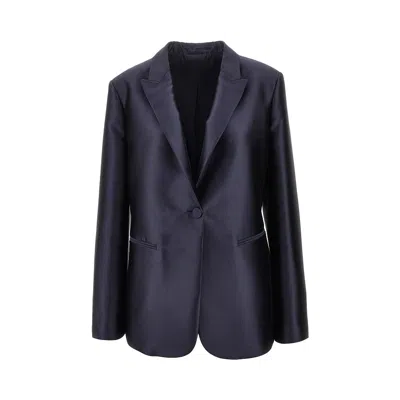 Alberta Ferretti Single-breasted Mikado Jacket In Blue