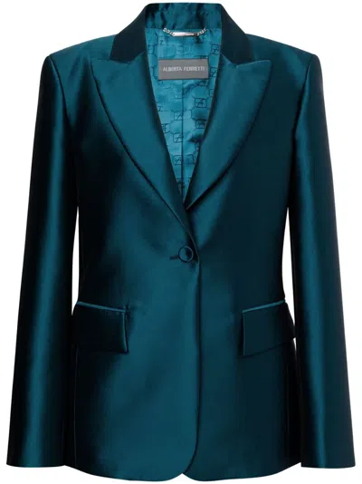 Alberta Ferretti Single-breasted Satin Blazer In Blau