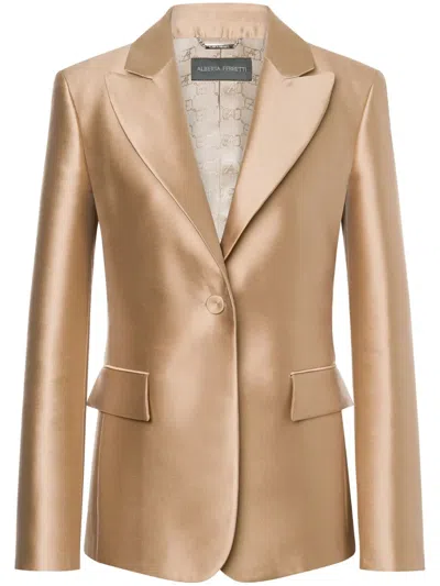 Alberta Ferretti Mikado Single Breast Blazer In Beige