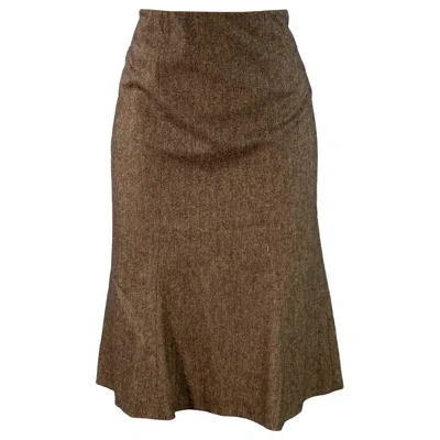 Pre-owned Alberta Ferretti Size 8 Brown Beige Acetate Blend Tulip Midi Skirt