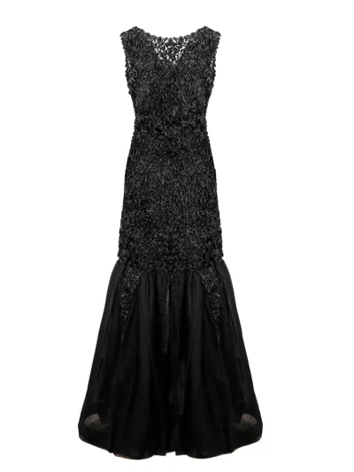 Alberta Ferretti Tulle Panelled Maxi Dress In Black