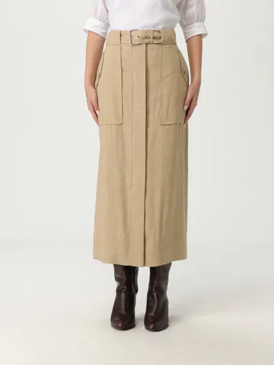 Alberta Ferretti Stretch Linen Blend Midi Skirt In Beige