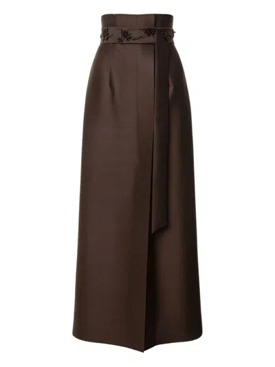 ALBERTA FERRETTI ALBERTA FERRETTI BROWN SATIN HIGH-WAISTED MIDI SKIRT