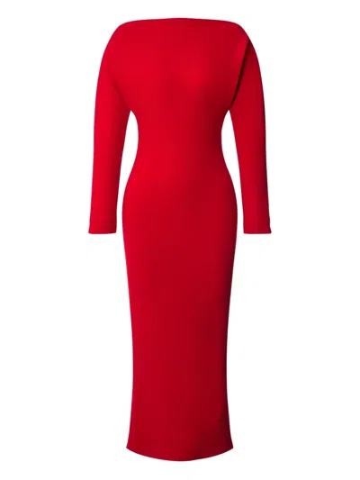 Alberta Ferretti Slash-neck Midi Dress In Red