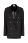 Alberta Ferretti Black Double-breasted Jacket With Peak Revers In Viscose Woman In Gray