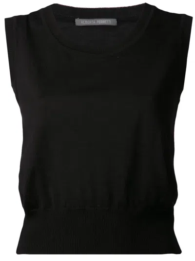 Alberta Ferretti Sleeveless Crew Neck Sweater In Black