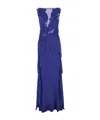 Alberta Ferretti Layered Leaf Appliqué Sheer Panel Long Dress In Blue