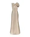 Alberta Ferretti Twisted Shoulder Mikado Mermaid Gown In Nude