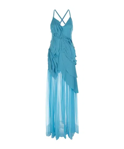 Alberta Ferretti Alberta Ferreti Turquoise Crepe Long Dress In Blue
