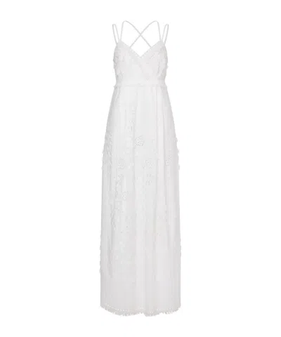 Alberta Ferretti Floral-lace V-neck Maxi Dress In White