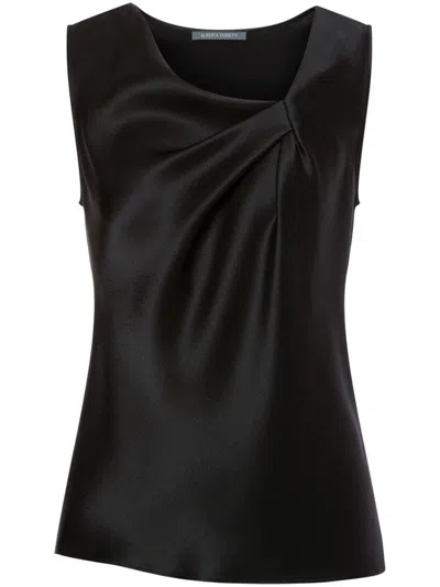 Alberta Ferretti Sleeveless Gathered Satin Blouse In Black